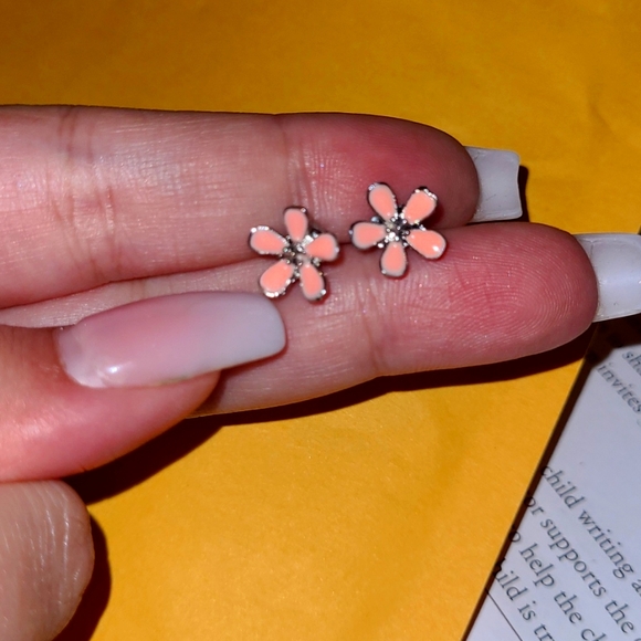 Pink Flower Earrings - Picture 2 of 2